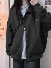 黑色外套女秋款2025新款宽松休闲百搭翻领薄款夹克上衣棒球服潮