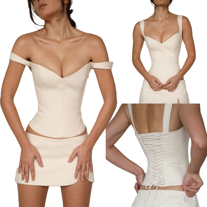 Amazon European and American tight belly contracting cotton top tube top strap strap bottoming shirt (1082#)