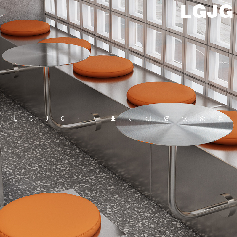 Net Red Cafe Card Seat Fixed Small Table Industrial Style Milk Tea Dessert Shop Small Round Table Stainless Steel Wall Round Table