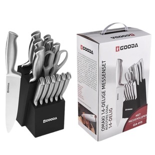 Cross-Border Knife Set Kitchen Stainless Steel 14-Piece Set Hollow Handle Wooden Knife Holder Chef Steak Knife Business Gift