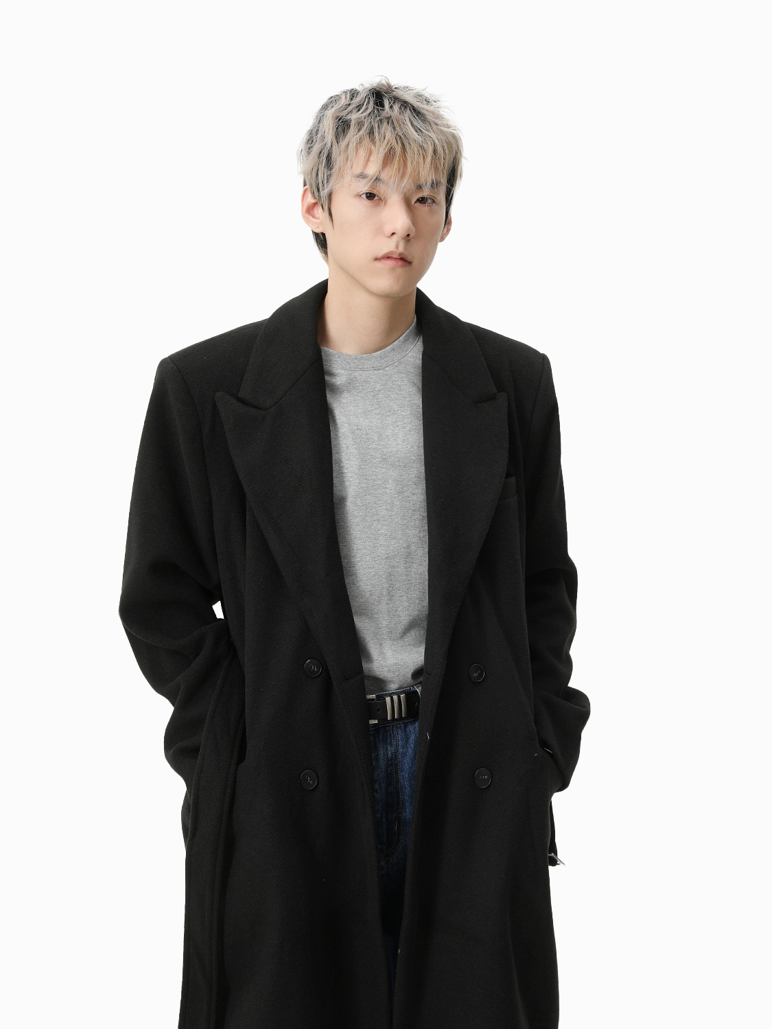 MTLCLOTHES Hombres| Abrigo de lana de estilo medio y largo con solapa inglesa no desmontable.