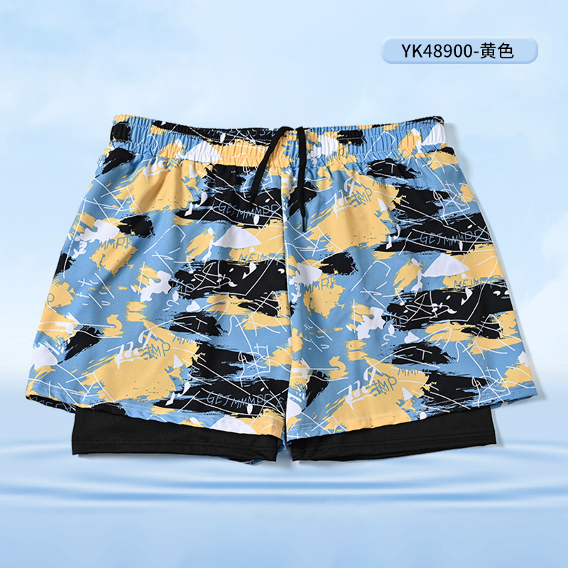 Pantalones de playa para hombres de verano bañadores anti-vergüenza de doble capa bañadores bóxer sueltos y cómodos pantalones cortos de vacaciones junto al mar al por mayor