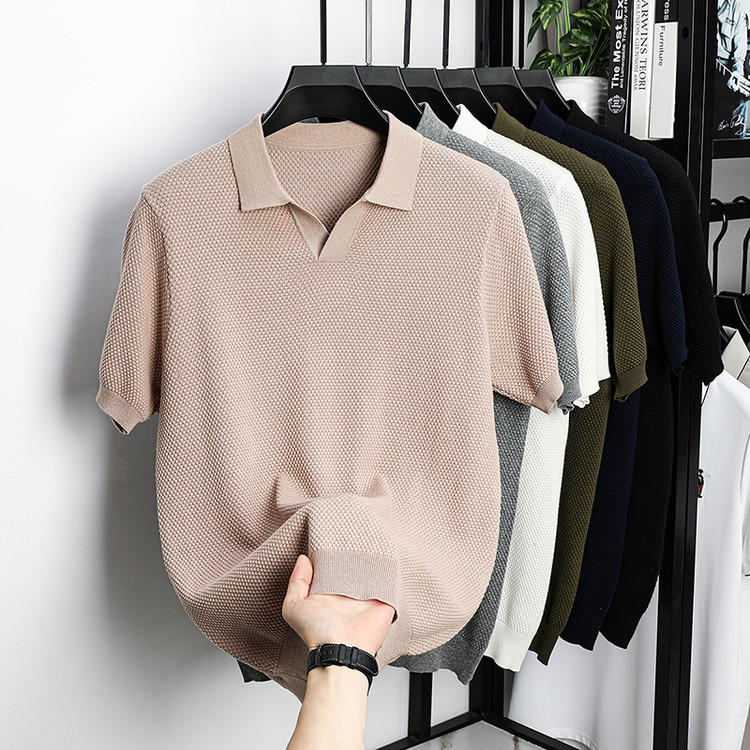 ¡Fibra fría japonesa! Camisa POLO de solapa para hombre de manga corta Camisa de gama alta de algodón Xinjiang casual todo fósforo