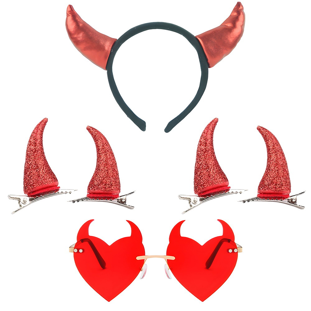 Set de Halloween para el Festival de los Fantasmas, diadema con cuernos de diablo, tridente, accesorios, alas de diablo, cola de diablo