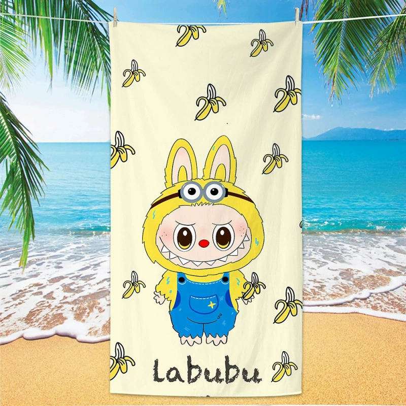 Новый LABUBU мультяшный уютный банный полотенце с цифровой печатью, микрофайбер, пляжное впитывающее полотенце