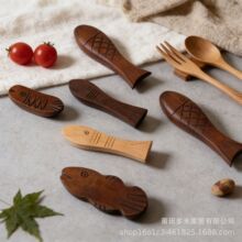 天然木筷子架筷托 创意雕刻鱼形状筷枕筷托勺托 新中式实木筷托架