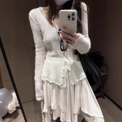 fanccy马海毛花边针织衫女2025早秋新款薄款修身收腰显瘦内搭上衣