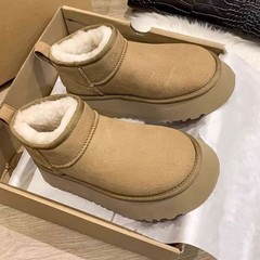 厚底雪地靴女皮毛一体2025新款冬季周冬雨同款加绒保暖面包大棉鞋