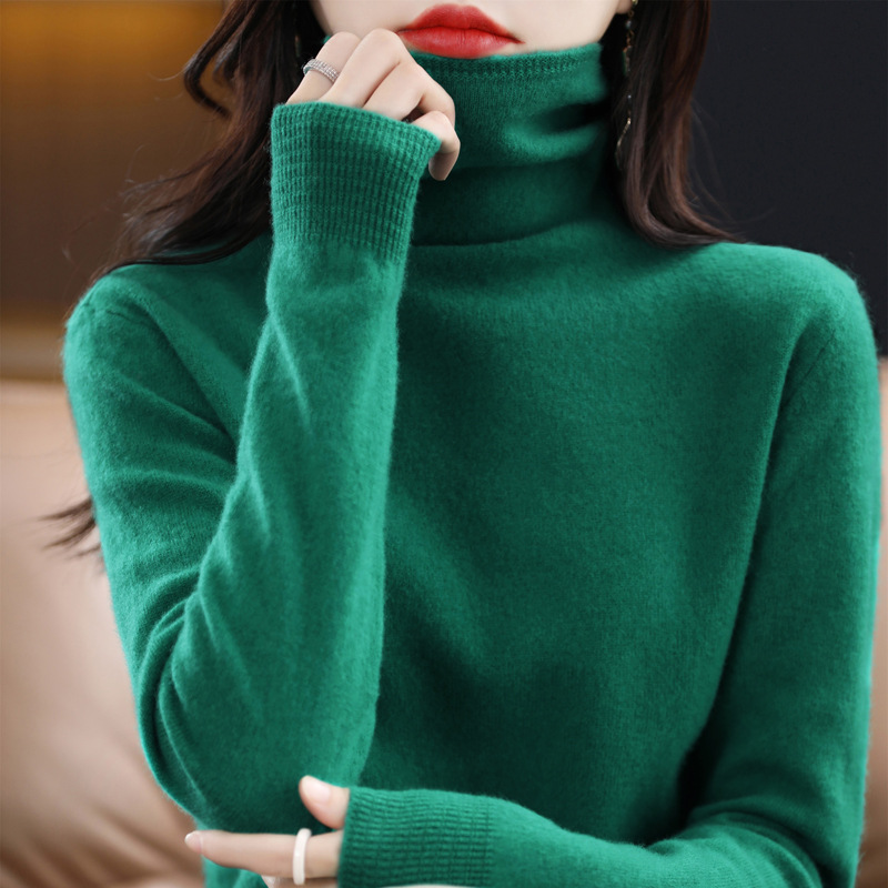 Ropa de primera línea 100 suéter de lana cuello de pila de mujer Otoño e Invierno cuello alto suelto sin costuras jersey de Cachemira suéter de fondo
