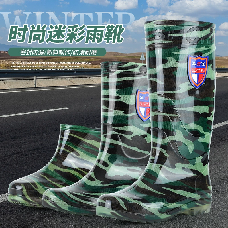 Производитель камуфляжных резиновых сапог оптом, высокие резиновые сапоги для защиты труда на строительной площадке, износостойкие и теплые водонепроницаемые ботинки для взрослых и водные сапоги