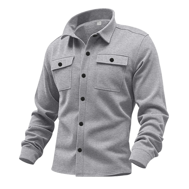 Amerikanische Kleidung mit Fleecekragen, mehreren Taschen, einreihig, einfarbige Freizeitjacke, Herrenjacke_voghion.com