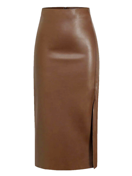 demi-season polyurethane fitted long skirt with zipper