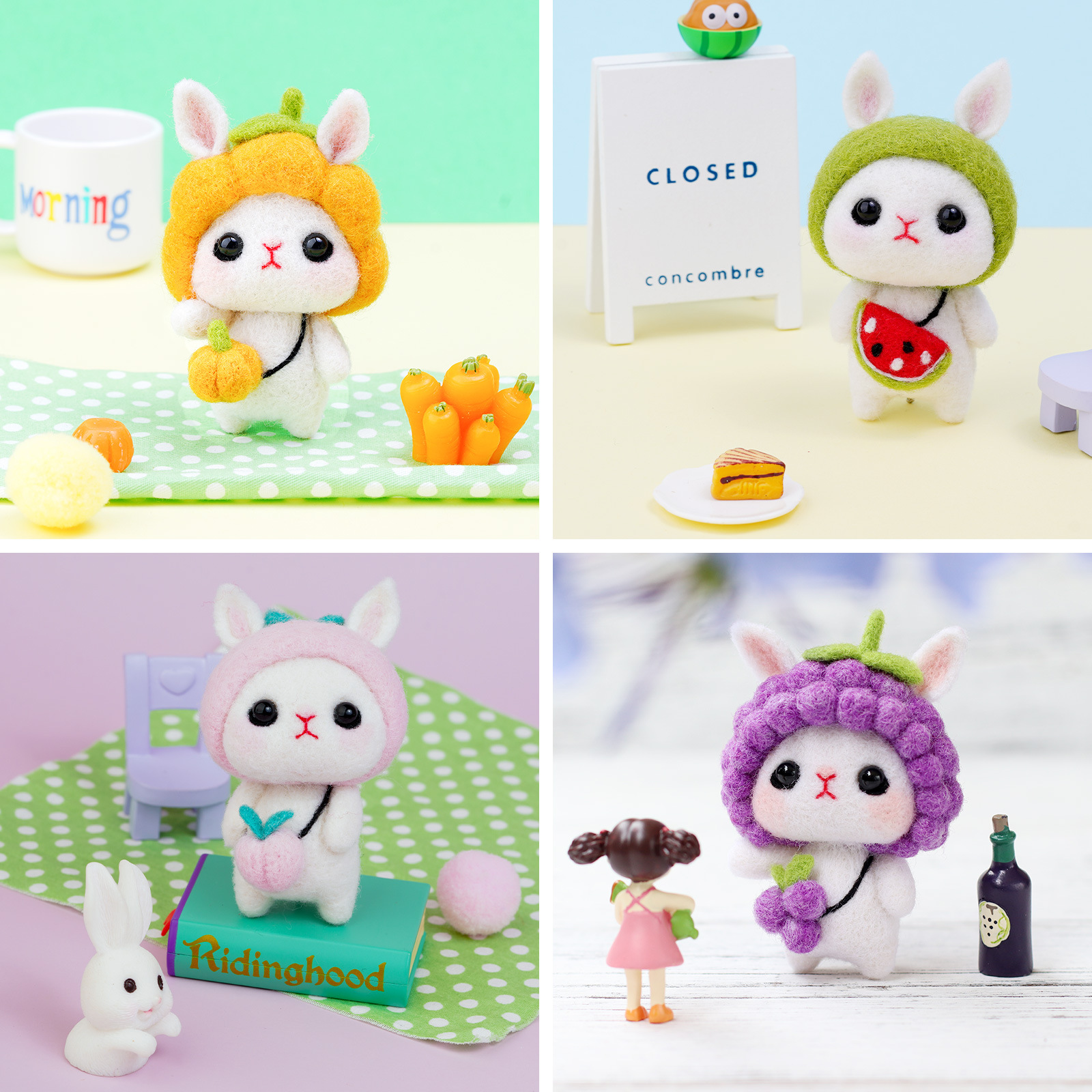 Cute Rabbit Doll Pendant Handmade Diy Wool Felt Poking Fun Material Package 4 Packs_voghion.com