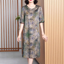 中老年妈妈重磅真丝连衣裙女夏季新款宽松大码显瘦缎面桑蚕丝裙子