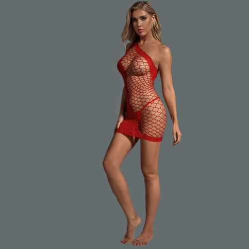 European and American sexy sexy underwear red hollow hot diamond starry temptation hip skirt factory direct sales net clothing