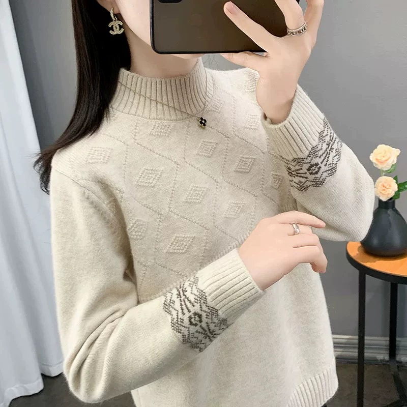 Толстый полувысокий воротник жаккардовый свитер женский свитер новый зимний