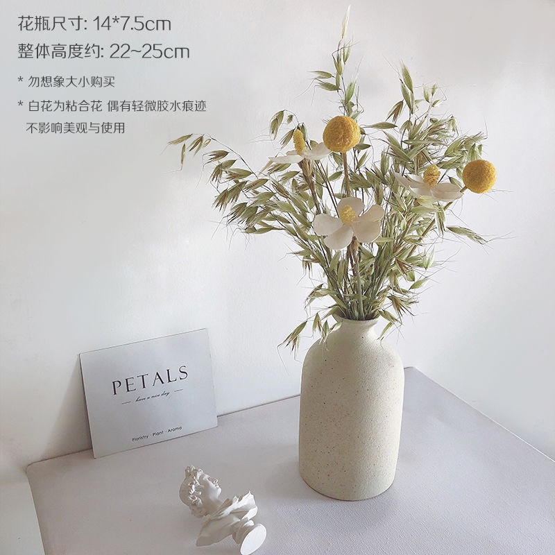 インシンプルな粗いセラミックドライフラワー花瓶装飾品忘れな草ユーカリの葉ローズフラワーアレンジメント北欧家の装飾|undefined