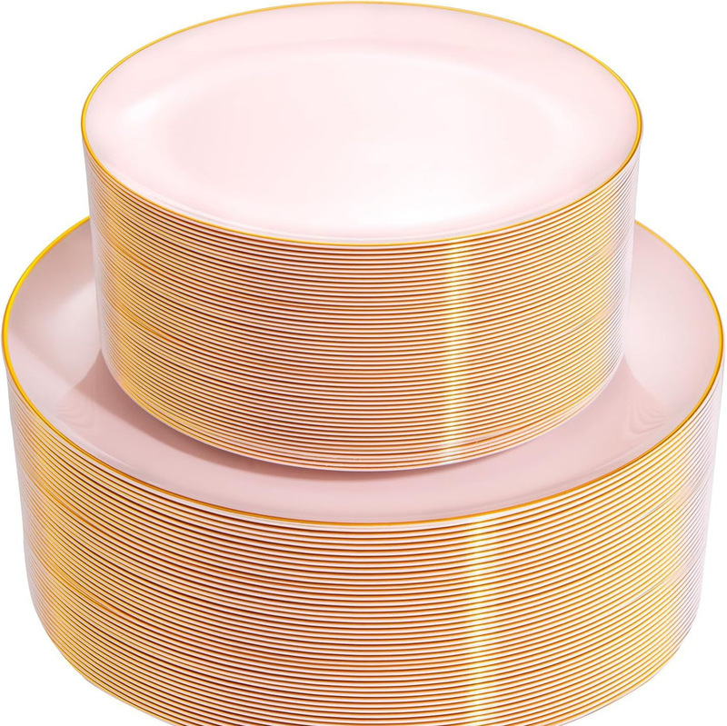 Hard plastic pink gold-edged dish blue plate Christmas plate green bronzing plate PS plastic plate suit cross-border Hard plastic pink gold-edged dish blue plate Christmas plate green bronzing plate PS plastic plate suit cross-border