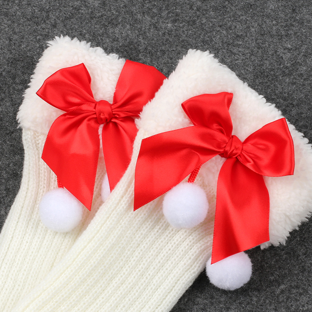 Schmetterlingsknotengarn mit plüschigen Weihnachtsstrümpfen für Damen, warme Strickflorsocken, Beinschützer, Wollmundsocken_voghion.com