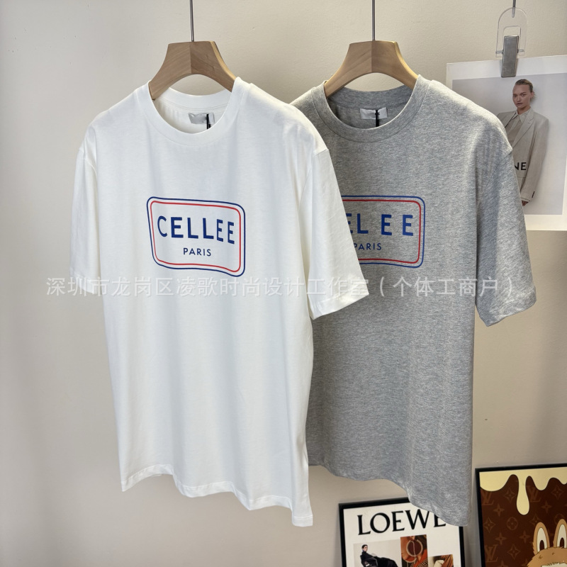 Lenge Only Produces High-Quality Versions of the Ce2026 Spring/Summer New Square Letter Print Round Neck Loose T-Shirt Couple's Cotton Wear