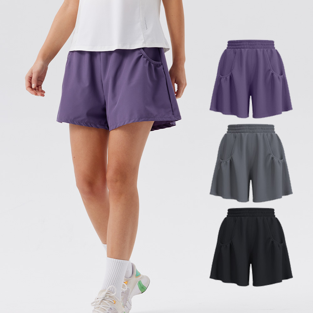 Pantalones cortos de yoga deportivo de tres puntos de verano ocio suelto para revestimiento anti-luz, ropa de fitness secado rápido para correr pantalones cortos de mujer