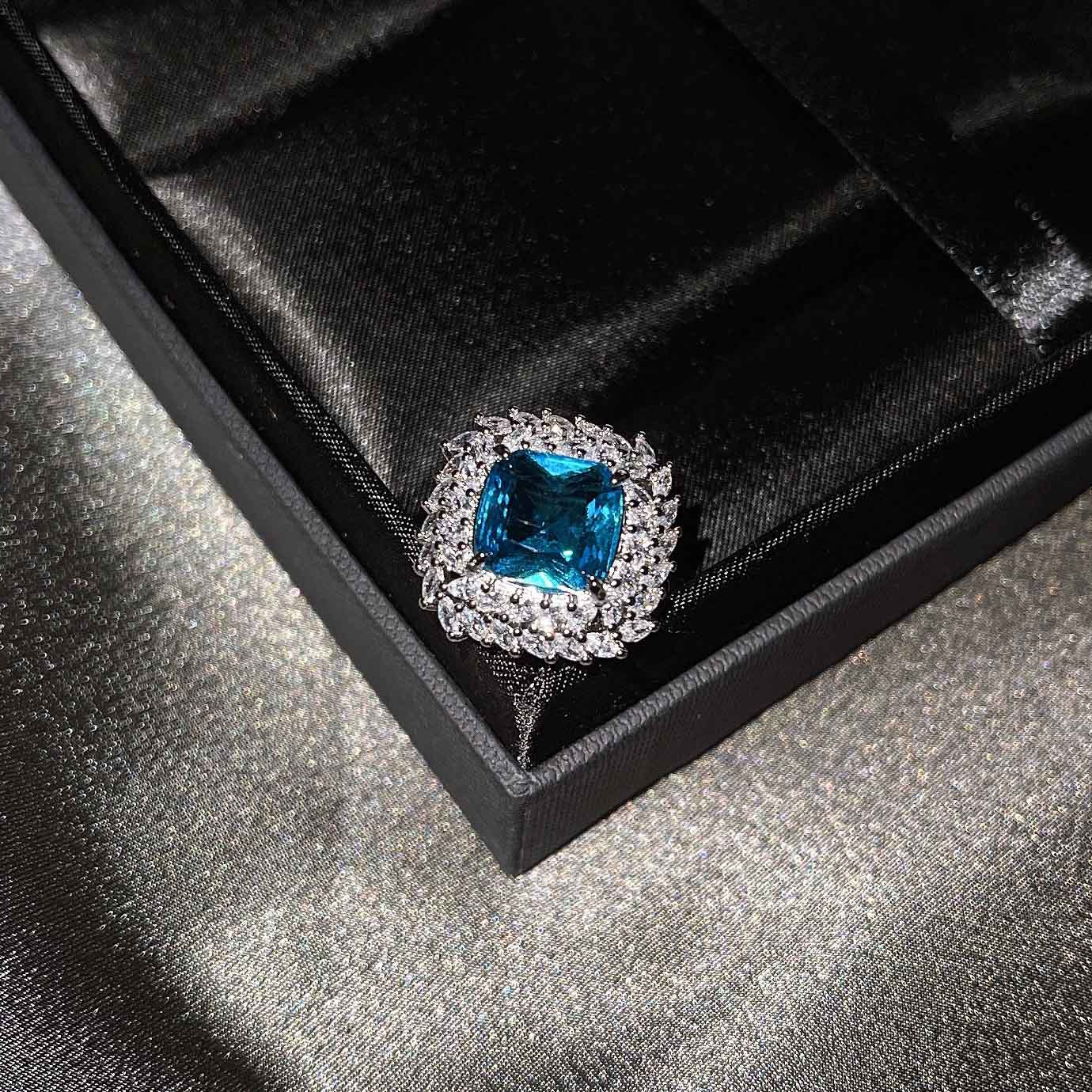 The New Luxury Color Treasure Set Inlaid With Ascher Yellow Diamonds Topa Blue Argyle Powder Ring Earrings Pendant display picture 14