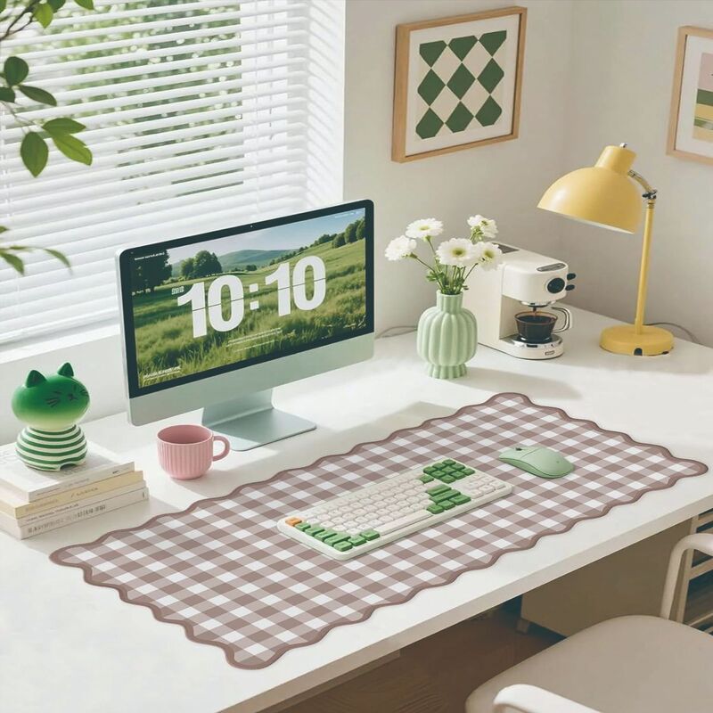 Simple checkered wave edge desk mat, large non-slip mouse pad for home and office, multi-color checkered mat with edge stitching Simple checkered wave edge desk mat, large non-slip mouse pad for home and office, multi-color checkered mat with edge stitching