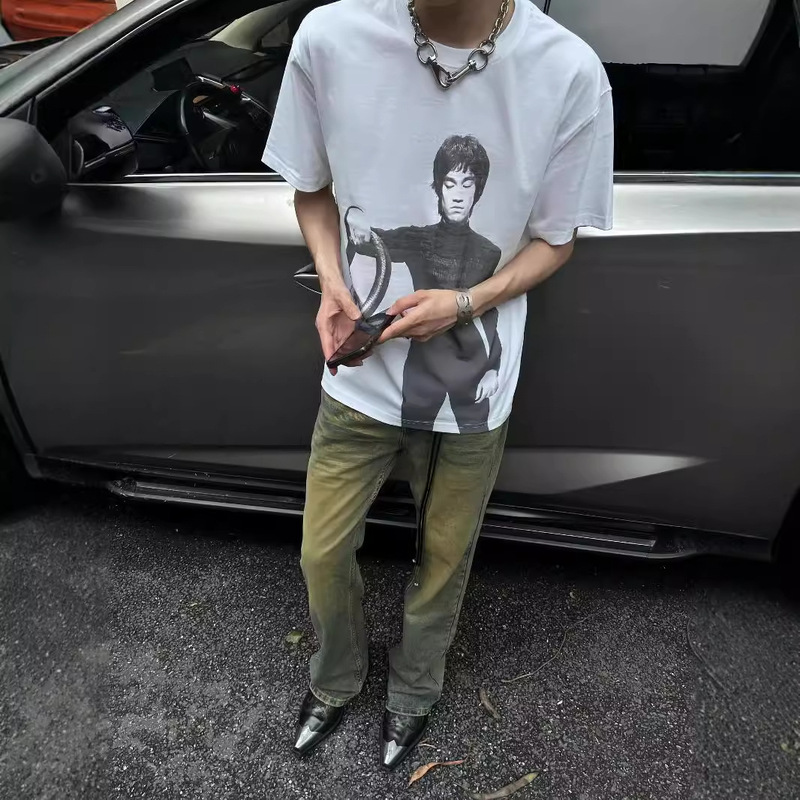 Michael Jackson Michael Jackson Eye Print Retro Distressed Short-Sleeved High Street Casual Loose T-Shirt