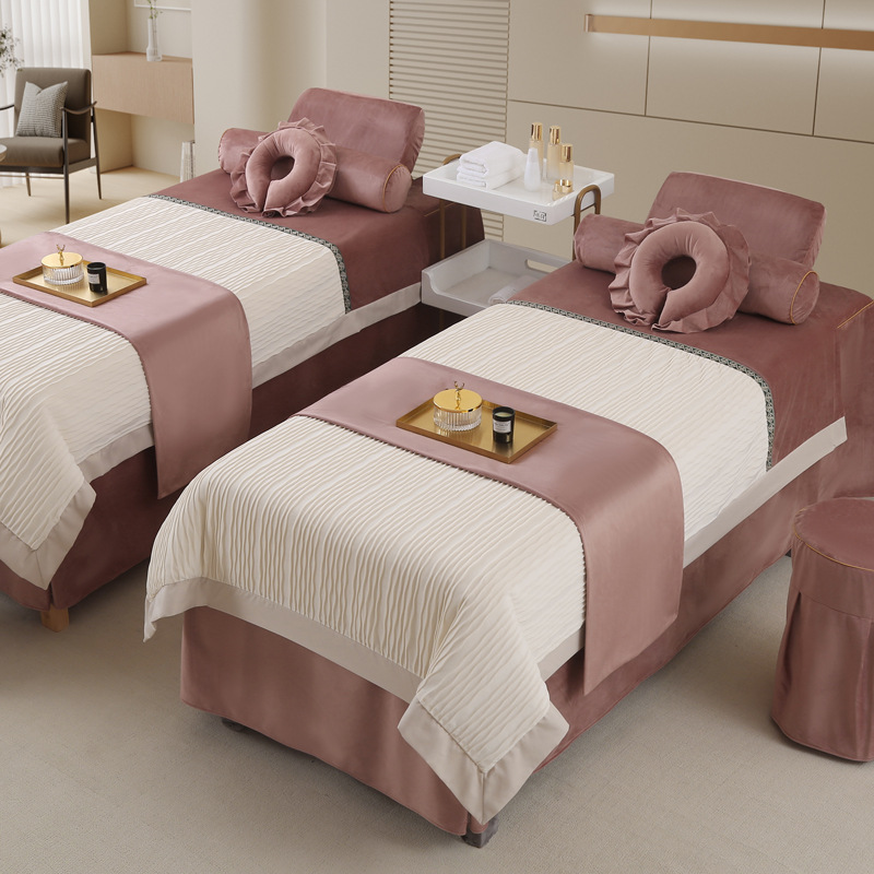 New Baby Velvet Beauty Bed Cover Four-Piece Set, High-End Beauty Salon Special Bed Cover, Massage and Hair Washing Health Bed Cover