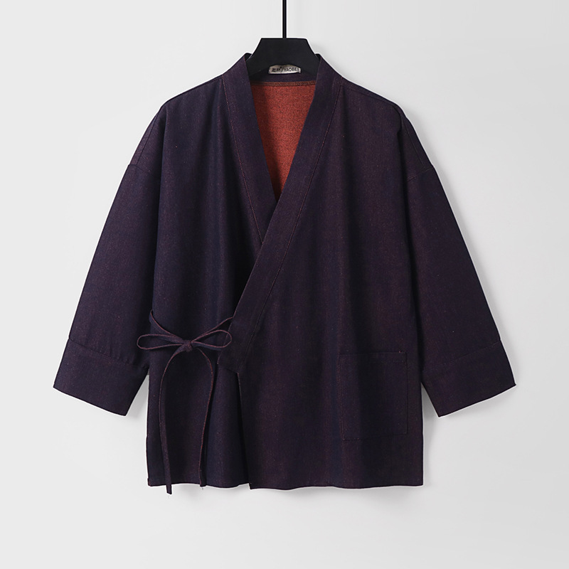 Plus-Size Reversible Denim Cotton-Linen Chinese-Style Robe for Men, Double-Dyed Japanese Retro Feather Coat for Men Plus-Size Reversible Denim Cotton-Linen Chinese-Style Robe for Men, Double-Dyed Japanese Retro Feather Coat for Men