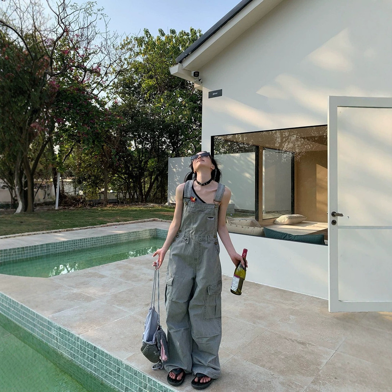 American retro workwear denim overalls for women and men, new design for spring and summer, loose fit, slimming, straight wide-leg pants American retro workwear denim overalls for women and men, new design for spring and summer, loose fit, slimming, straight wide-leg pants