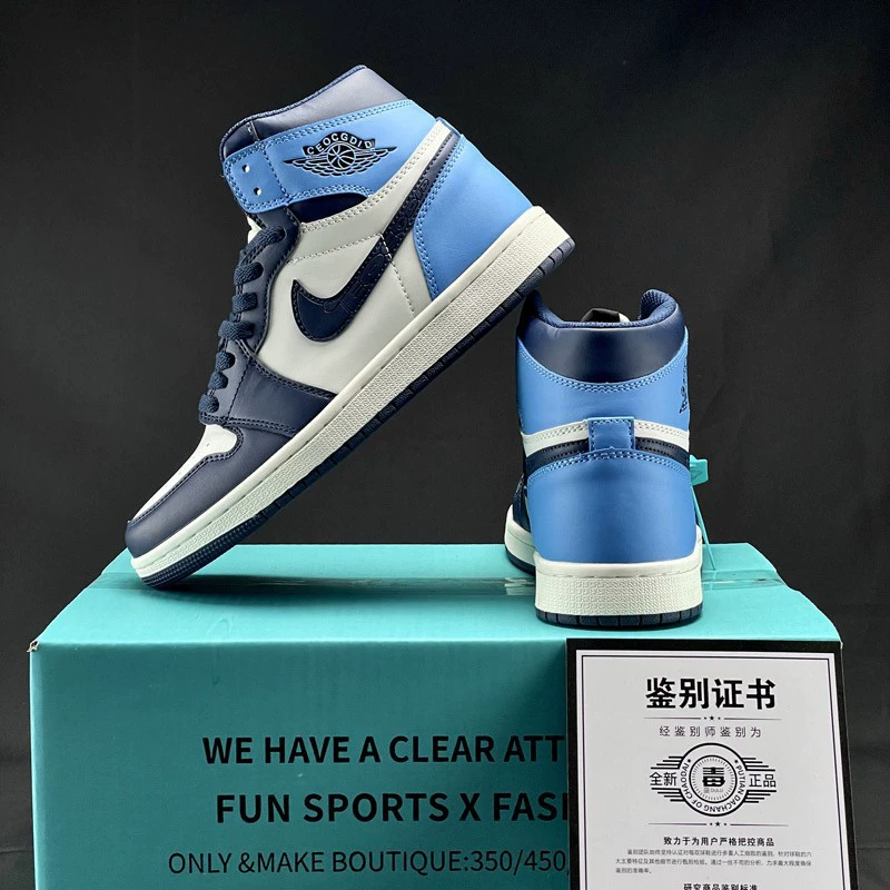 Putian Pure Original Aj1 High-Top Men's Shoes Reverse Hook Joint Model North Carolina Blue Ink Green Plastic Men's and Women's Casual Basketball Shoes