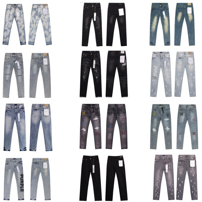 Cross-Border Export Purple American High Street Ripped Patch Trendy Retro Straight-Leg Trendy Brand Amiri Jeans
