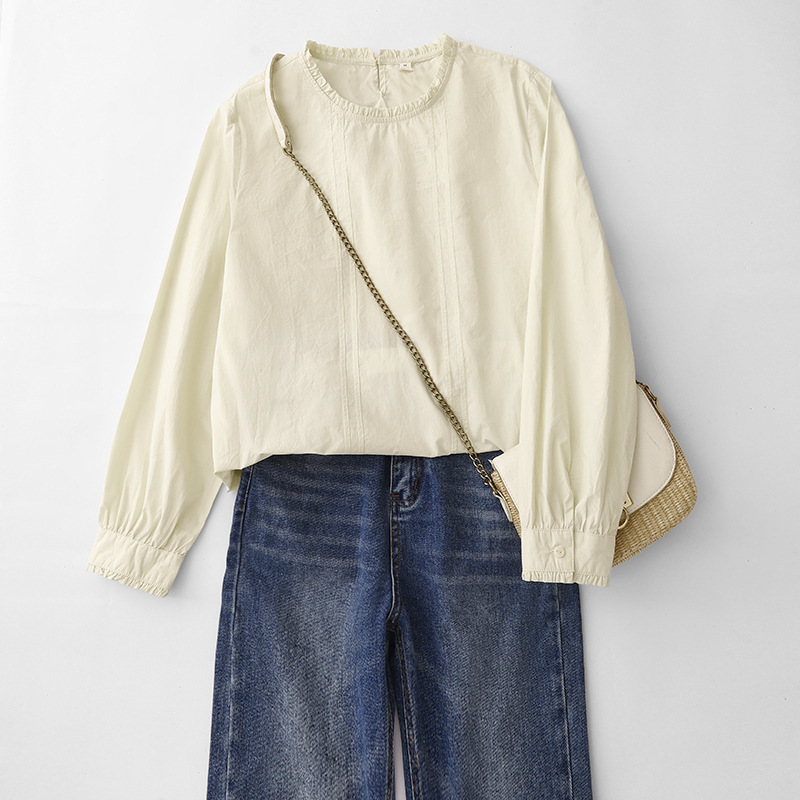 2025 Lace Collar Shirt Is Versatile and Beautiful! French Literary Cotton and Linen Washed Cotton Loose Women's Top