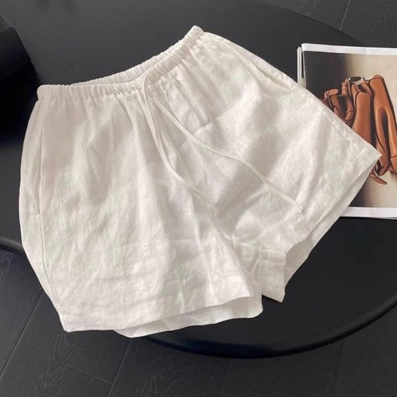 Summer New Style White Petite Design Cotton and Linen Shorts for Women, High-Waisted Loose Sports Casual Wide-Leg Pants Wholesale