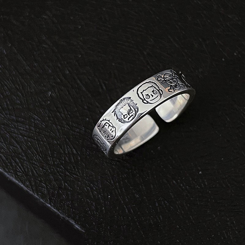 Las mujeres de estilo coreano S925 plata tridimensional anillo encantador retro de moda elegante carta anillo abierto hip hop anillo de dedo índice moda