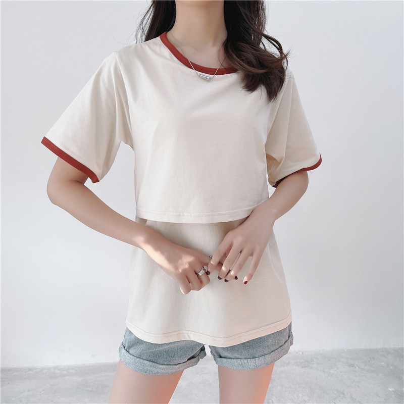 95 % Baumwolle, Umstands-Mutter-Still-T-Shirts, Stillen, Schwangerschaft, Rundhalsausschnitt, kurze Ärmel, Out Wear Still-T-Shirt – Detail 17