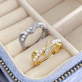 韩版高级设计感珍珠戒指女简约小众高级轻奢时尚个性百搭开口戒