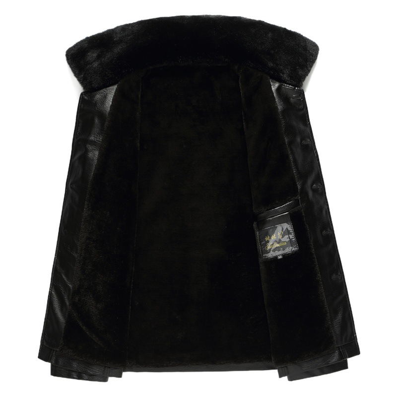 Forest bird middle-aged and elderly men's long plus velvet lapel business leather jacket jacket jacket factory direct wholesale