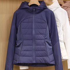 特大码胖mm韩版设计感修身显瘦夹棉瑜伽服外套女春秋连帽棉服上衣