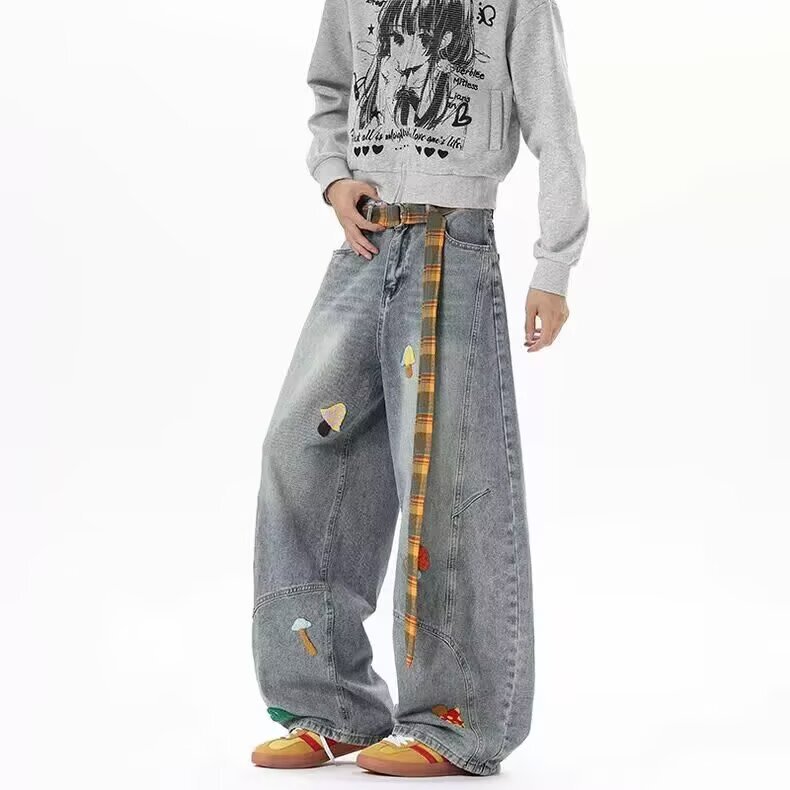 2026 American-Style Trendy Cartoon Embroidered Jeans with a Unique Design, Loose Straight-Leg Pants, Wide-Leg Versatile Casual Long Pants 2026 American-Style Trendy Cartoon Embroidered Jeans with a Unique Design, Loose Straight-Leg Pants, Wide-Leg Versatile Casual Long Pants