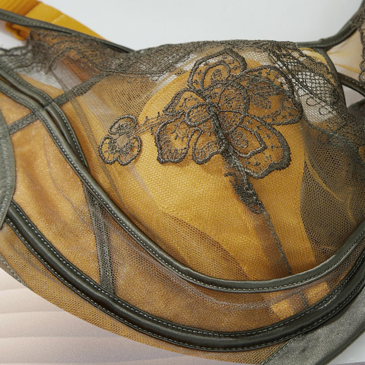 2509 encaje de malla sexy, ligero y transpirable, copa de cristal, ropa interior, sujetador lateral con anillo de acero de titanio con memoria para mujer image 3