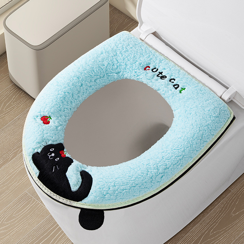 萌趣黑猫毛绒马桶垫可爱卡通保暖坐便套通用款冬季温暖如厕好物|undefined