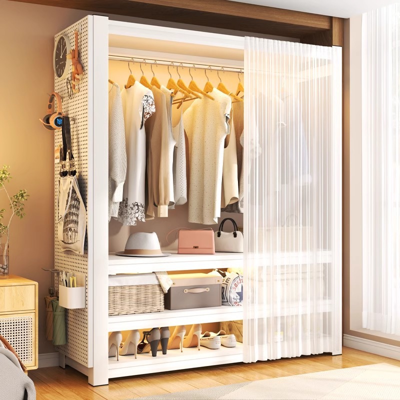 DIY Shelf, Simple Wardrobe, Open-Angle Steel Clothes Rack, Storage Rack, Rental Room Assembly, Metal Coat and Hat Storage Rack