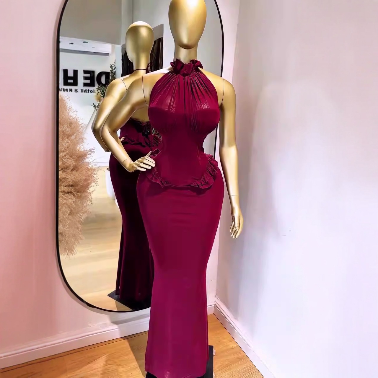 Women's Clothing Slimming Long Evening Dress Sleeveless Halter Neck American Style For Autumn Winter_ecoleips.com