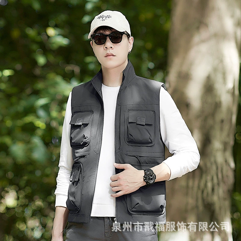 Мужской жилет с плюшевым двугранным ношением на свежем воздухе свободный плюс размер жилет конюшни мужские пальто с несколькими сумками