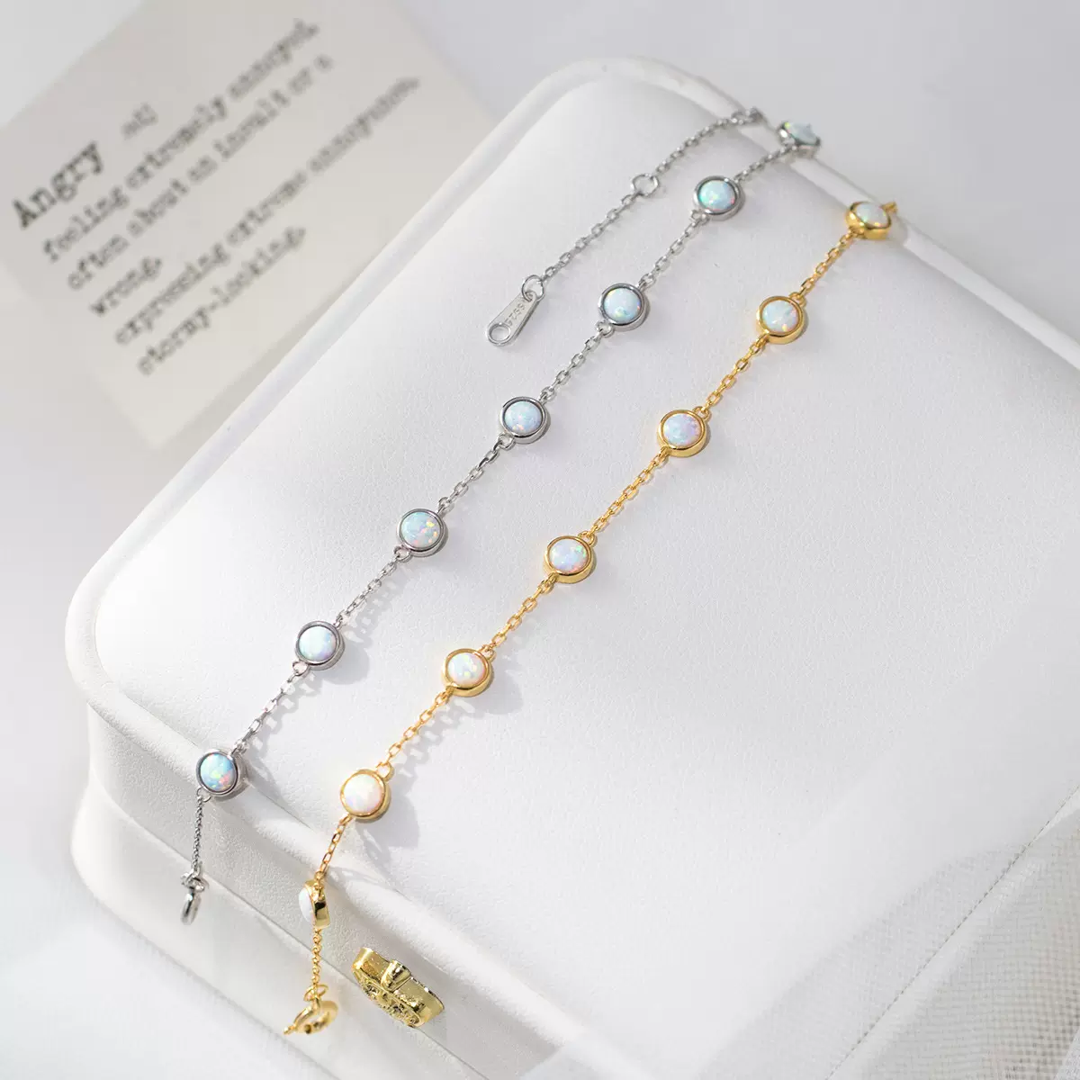 纳兰 S925银清新甜美ins风小众设计精致简约7颗欧泊石手链S7609