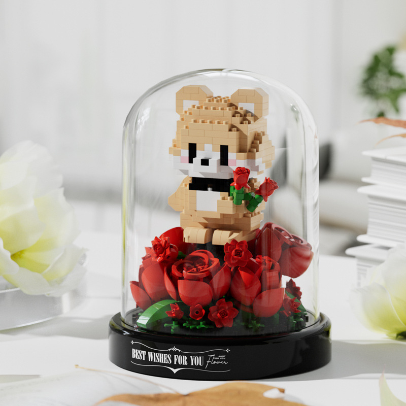 Cubierta de polvo, bloques de construcción, flores, compatible con Lego en maceta, flores de hibisco, juguetes de ensamblaje para niños, venta al por mayor transfronteriza de San Valentín