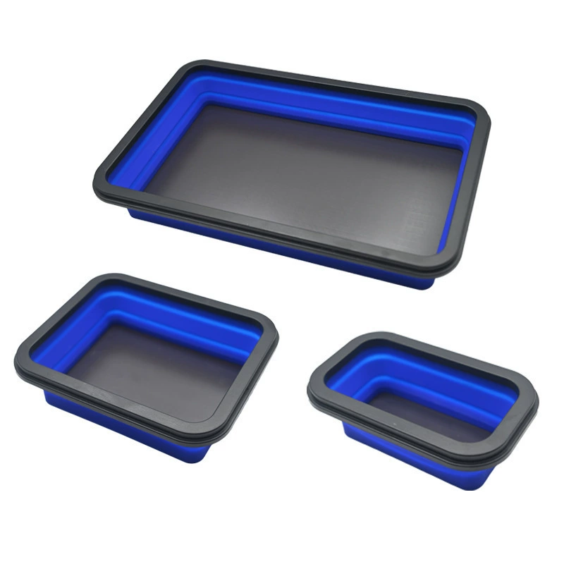 Набор из 3 прямоугольных силиконовых лотков, складные магнитные лотки для деталей, лотки для хранения, портативное хранилище для инструментов