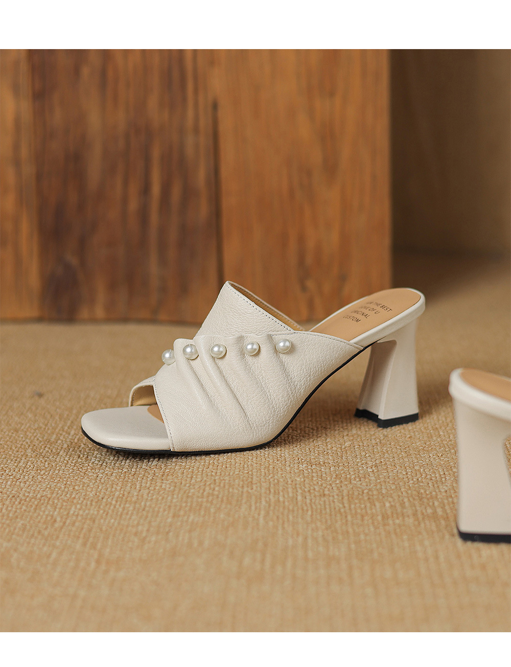Sandal cao gót nữ quai ngang hở mũi gót 7 cm — đen chi tiết 14